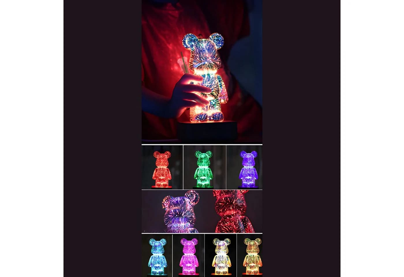 HS.SUPPLY LED Dekolicht 3D Feuerwerksbär Bärenlampe 8-Farben - Bild 4