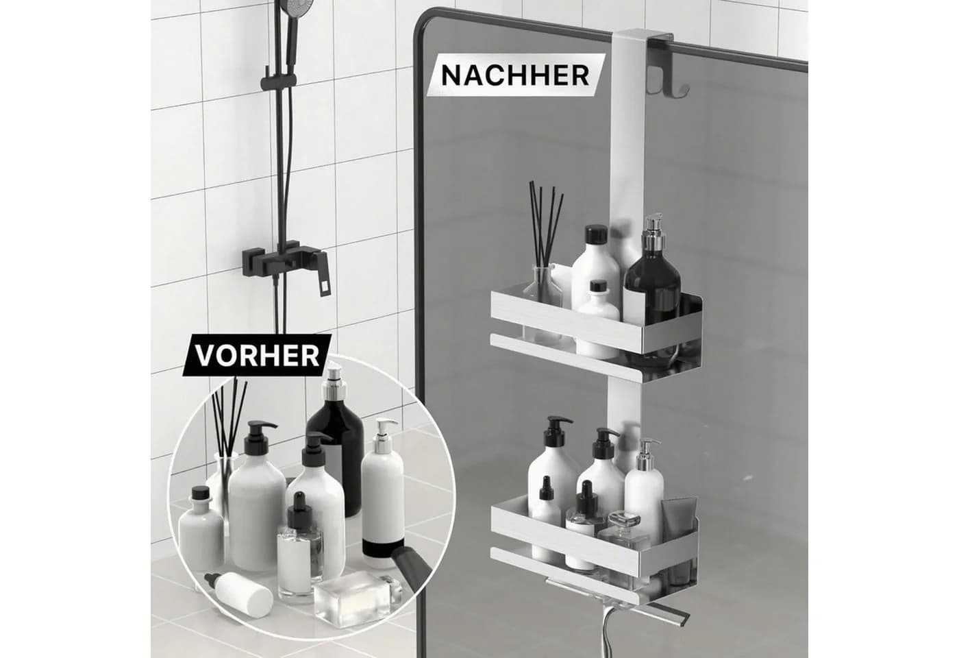 SURFOU Duschablage Edelstahl SUS304 Ohne Bohrer Rahmenlos Glastür Shampoo Halterung - Bild 3