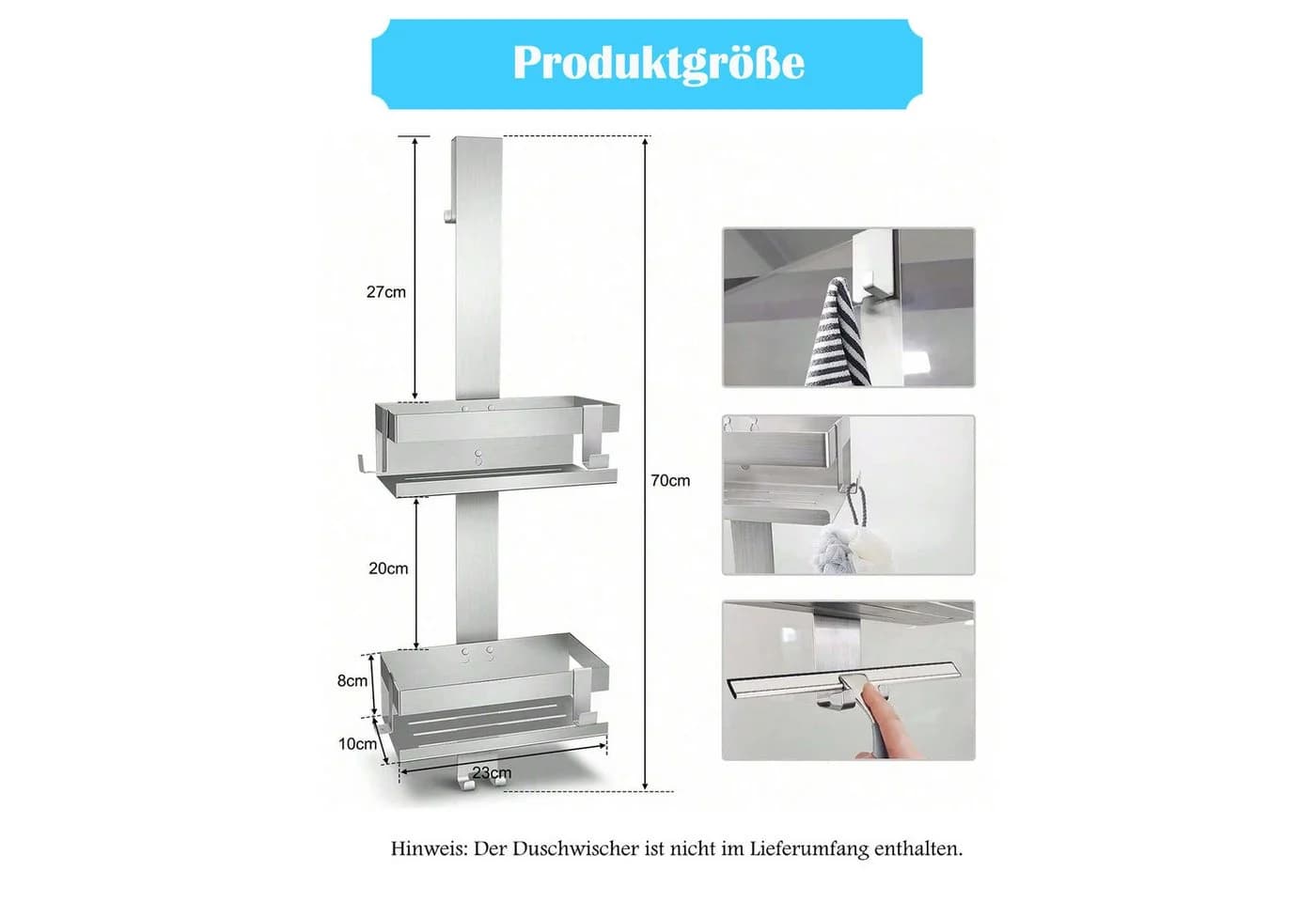SURFOU Duschablage Edelstahl SUS304 Ohne Bohrer Rahmenlos Glastür Shampoo Halterung - Bild 4