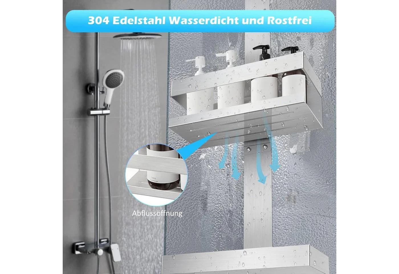 SURFOU Duschablage Edelstahl SUS304 Ohne Bohrer Rahmenlos Glastür Shampoo Halterung - Bild 5