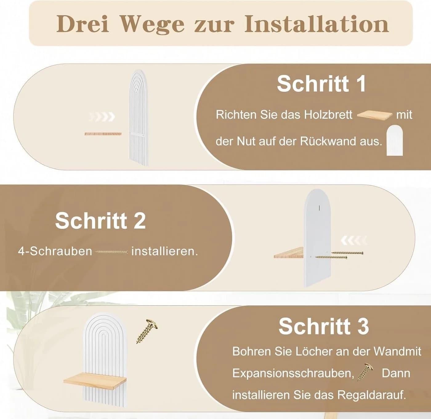 SURFOU Deko-Wandregal 2 Stück Holz Boho Wanddeko Holzregal Wand - Bild 3