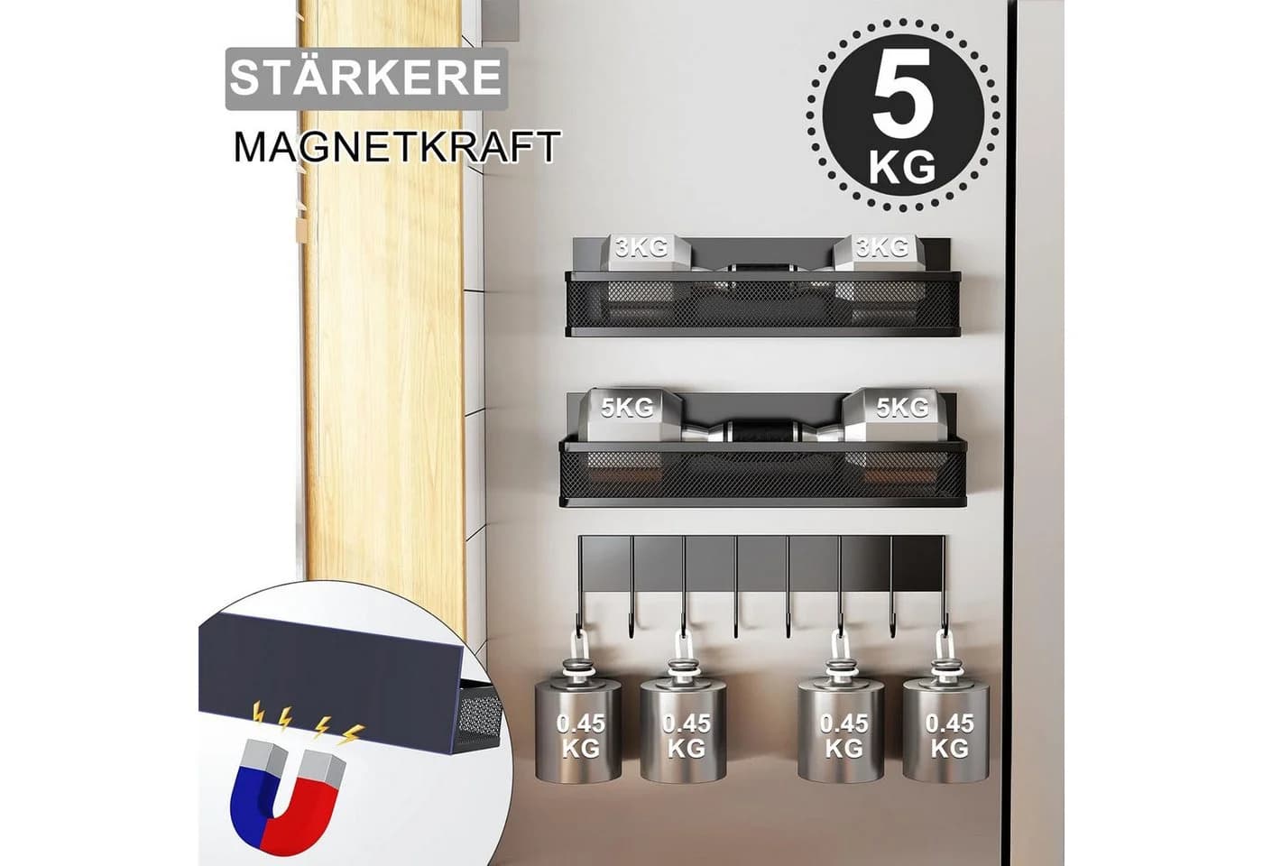 SURFOU Gewürzregal 3 Stück Magnetisches Regal Schwarz
