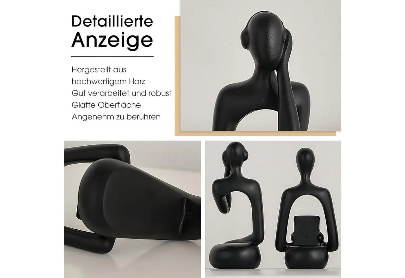 SURFOU Denker Statue 3 Stück Schwarz Abstrakte Kunst Skulptur - Bild 4