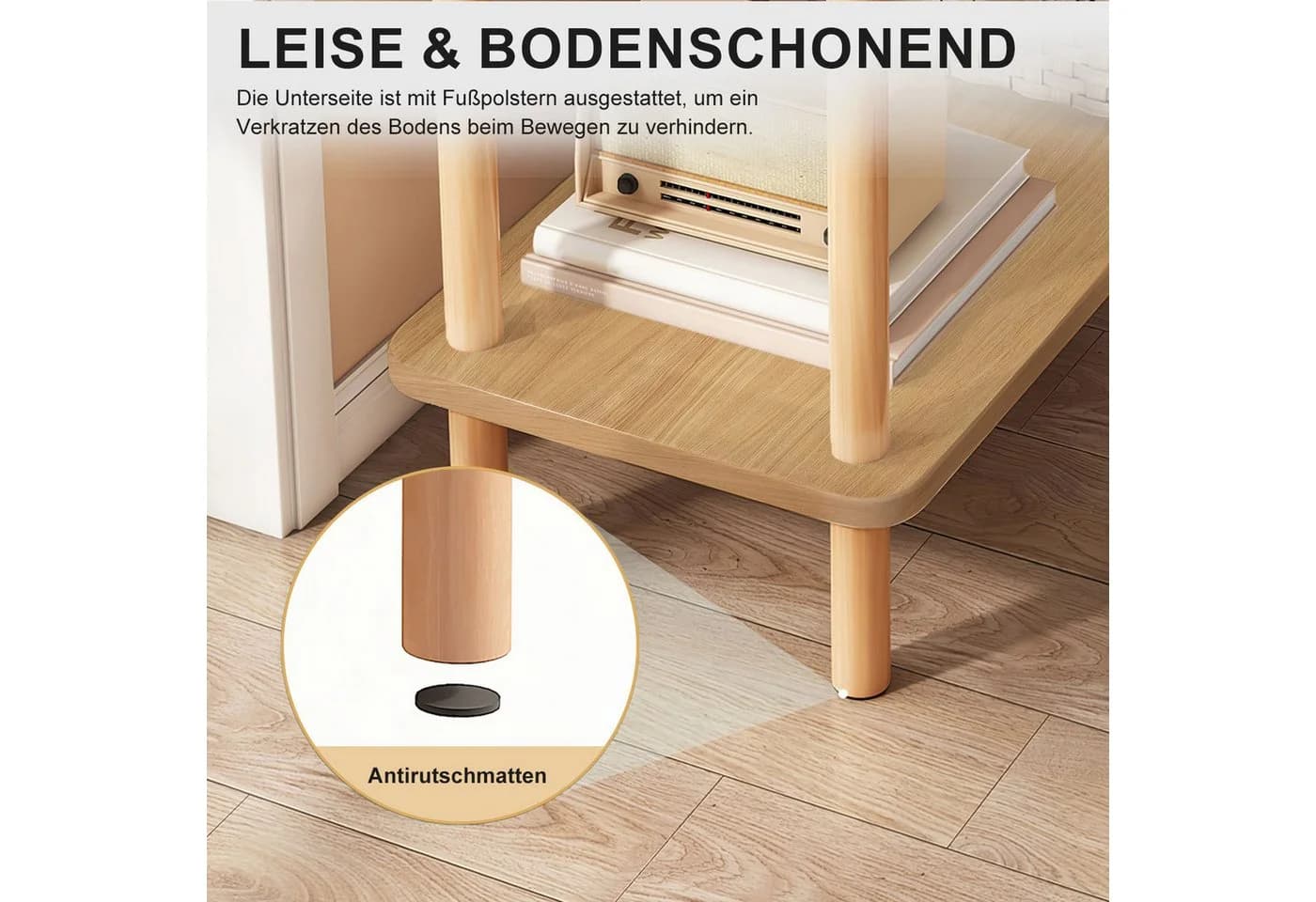 SURFOU Beistelltisch Holz Schmaler Nachttisch mit 2 Ebenen