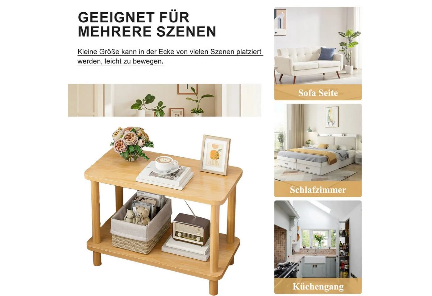 SURFOU Beistelltisch Holz Schmaler Nachttisch mit 2 Ebenen - Bild 5