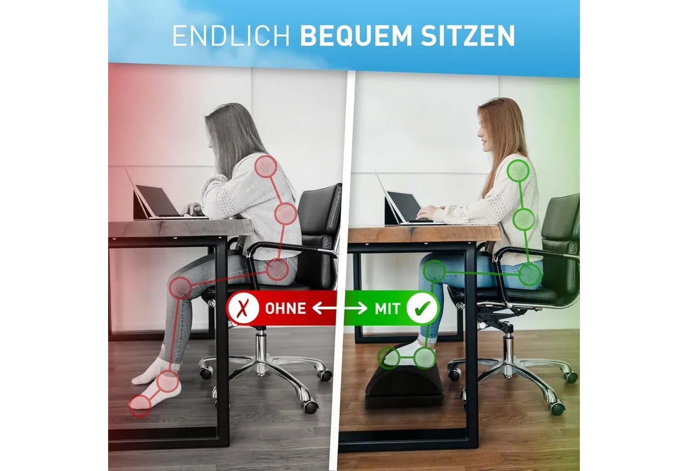SURFOU Fußstütze Schreibtisch Fußablage 2 Höhen Verstellbar Ergonomische Footrest Schwarz