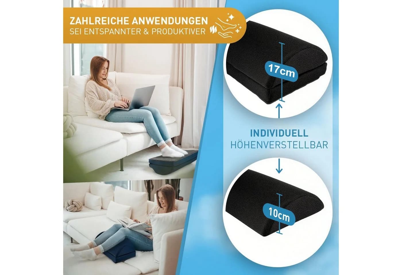 SURFOU Fußstütze Schreibtisch Fußablage 2 Höhen Verstellbar Ergonomische Footrest Schwarz - Bild 5