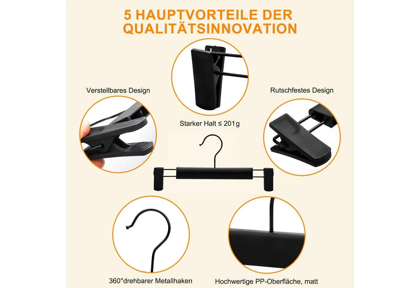 SURFOU Kleiderbügel 20 Stück mit verstellbaren Clips Haken - Bild 4