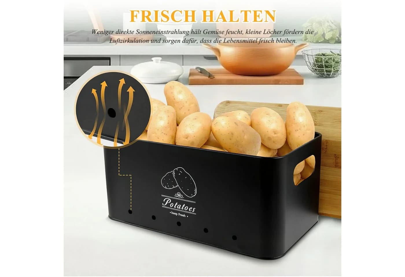 SURFOU Aufbewahrungsbox 3er Set Kartoffel, Zwiebel & Knoblauch Grau Bambus - Bild 4