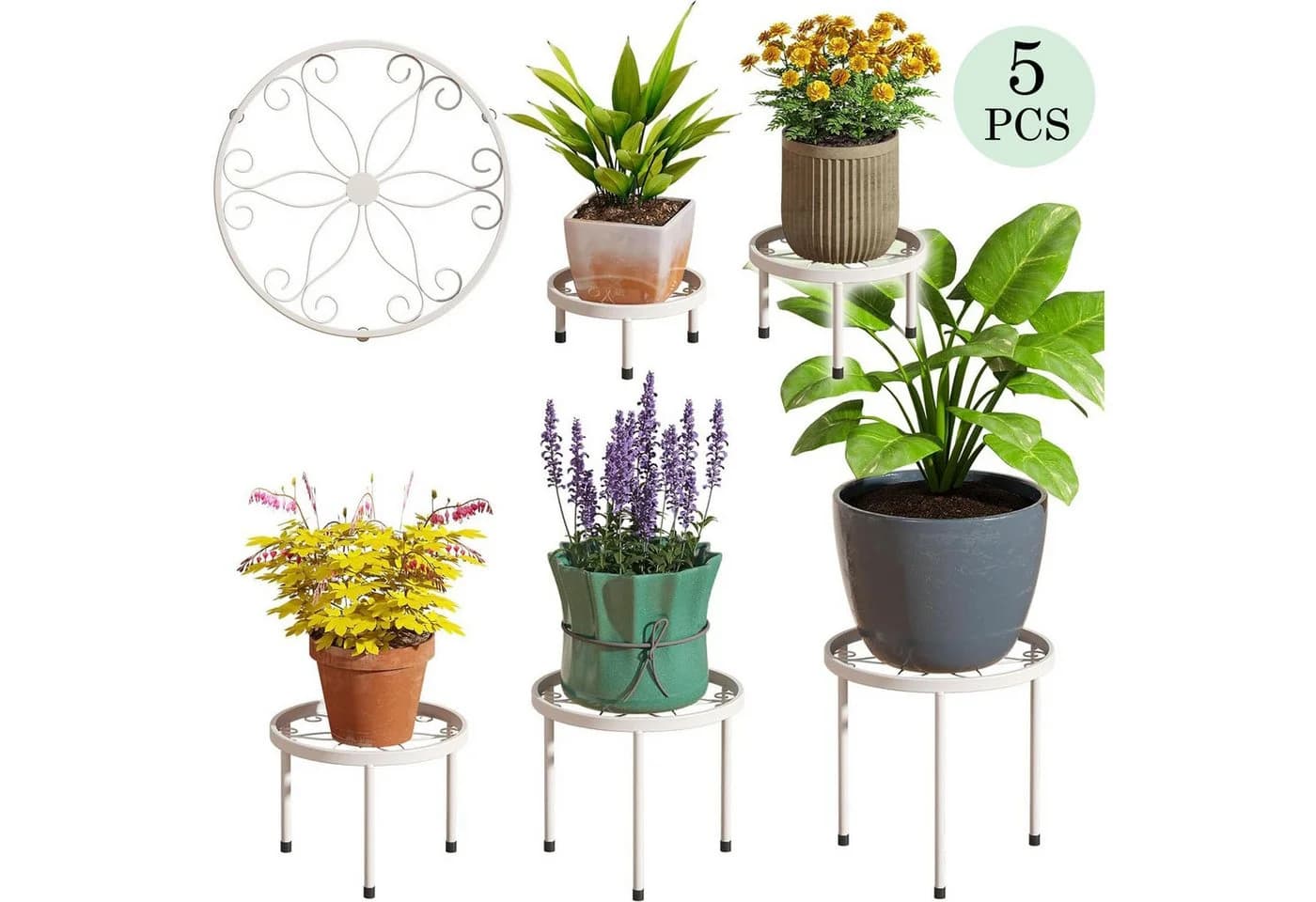 SURFOU Blumenständer 5er-Set Pflanzenständer Weiß - Bild 2