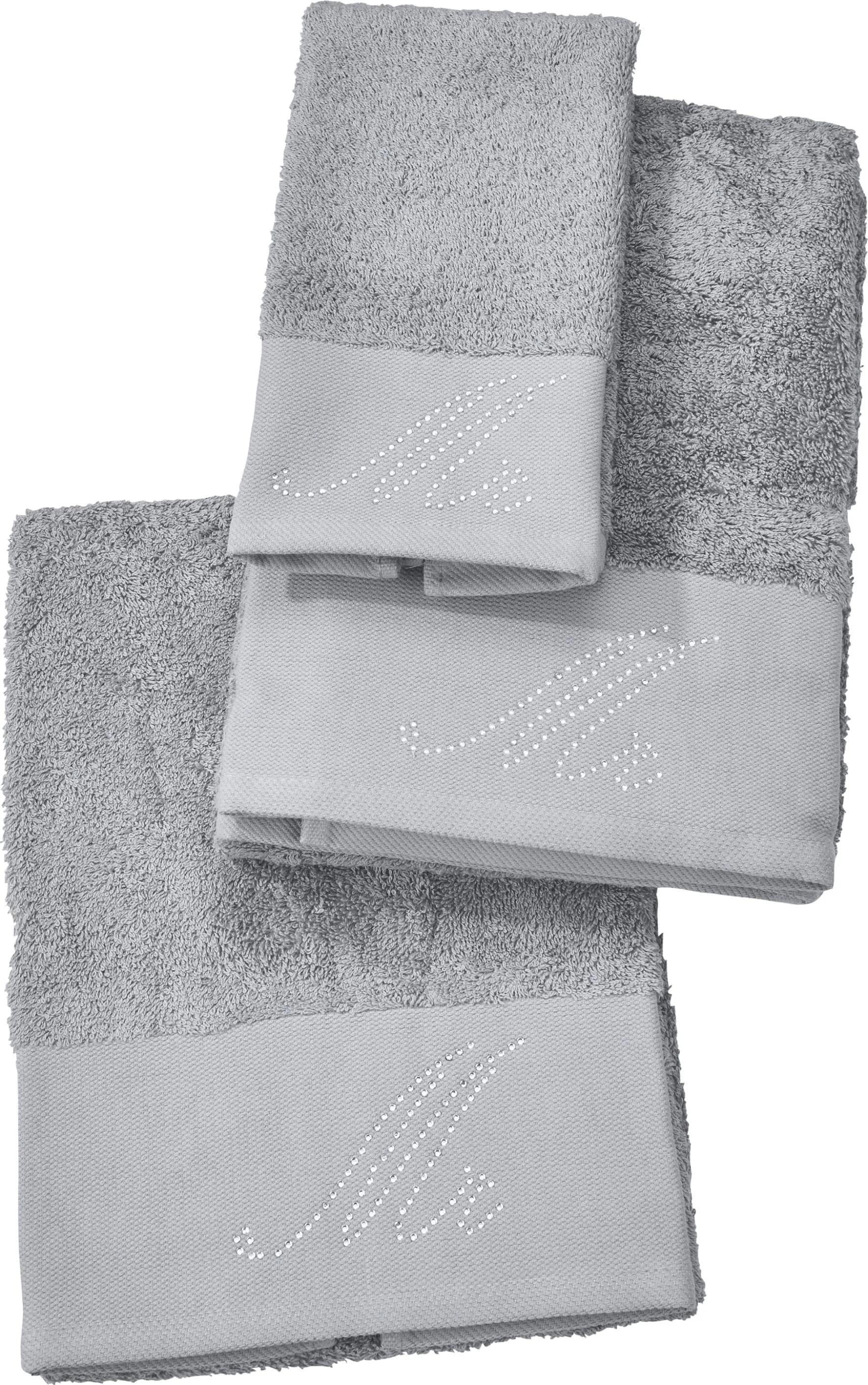 DONE. Duschtuch Stone Grau Silbergrau Walkfrottier Strass-Stein Applikation