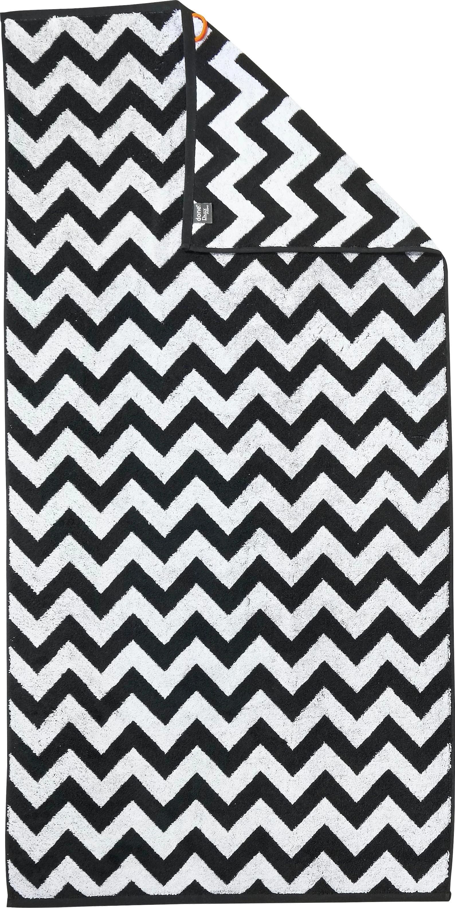 DONE. Daily Shapes ZickZack Duschtuch Schwarz-Weiß Jacquard