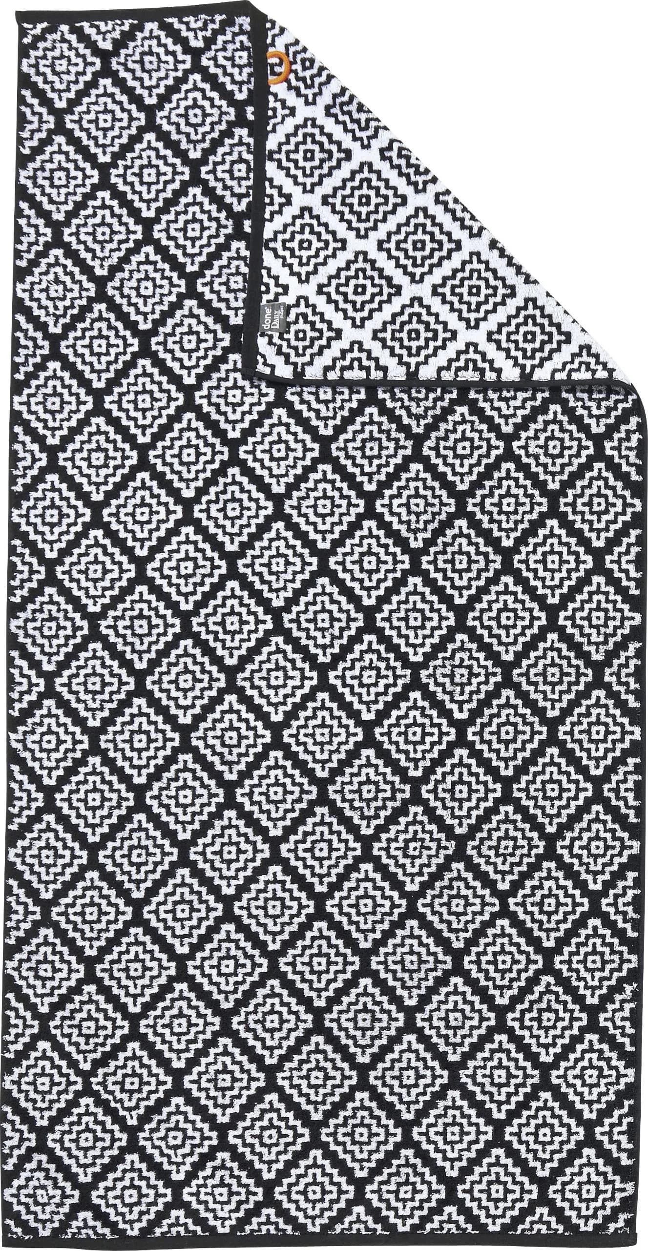 DONE. Daily Shapes Boho Duschtuch Schwarz-Weiß Jacquard-Walkfrottier