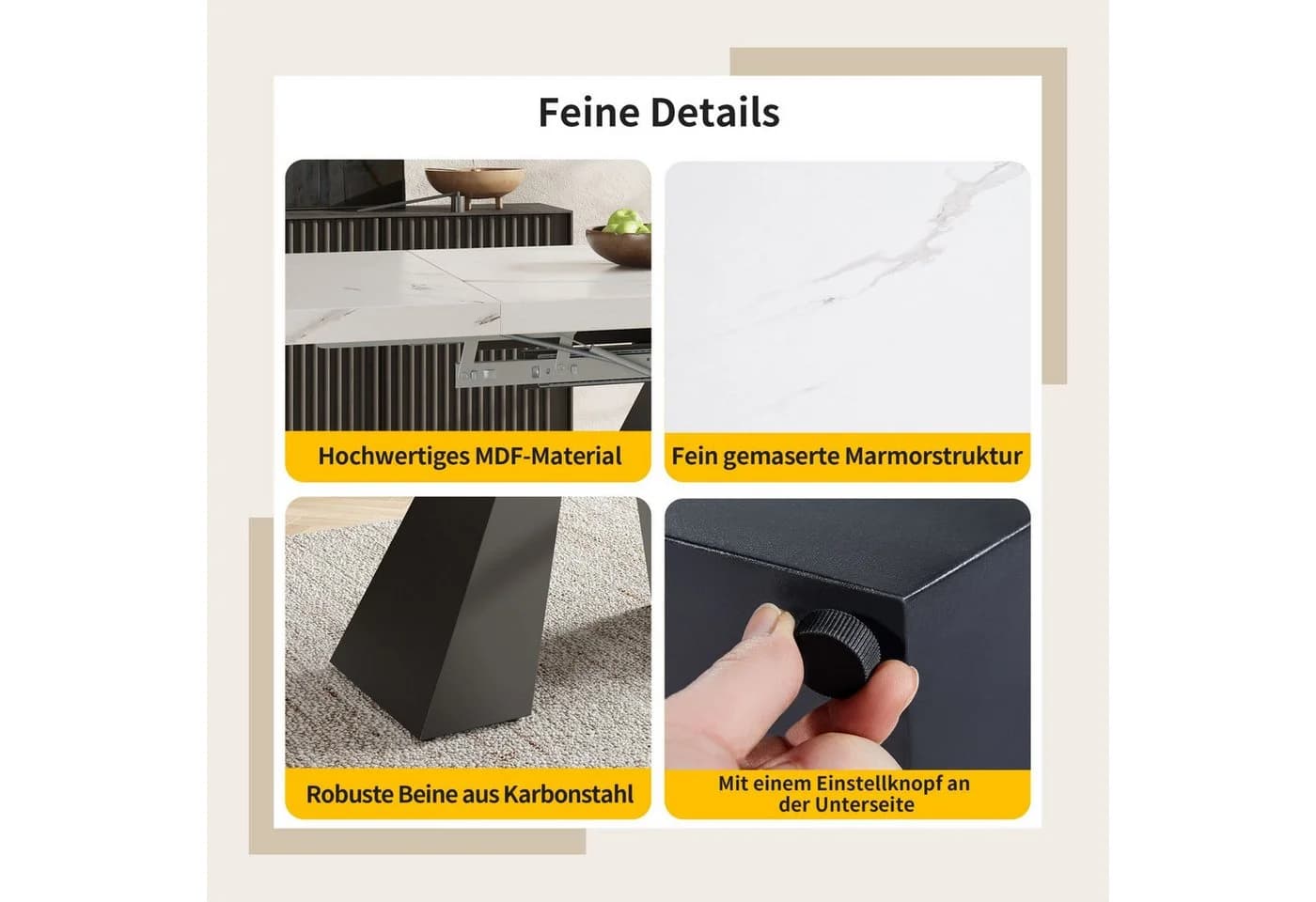 SeedWave Ausziehbarer Esstisch Marmoroptik Modern - Bild 3