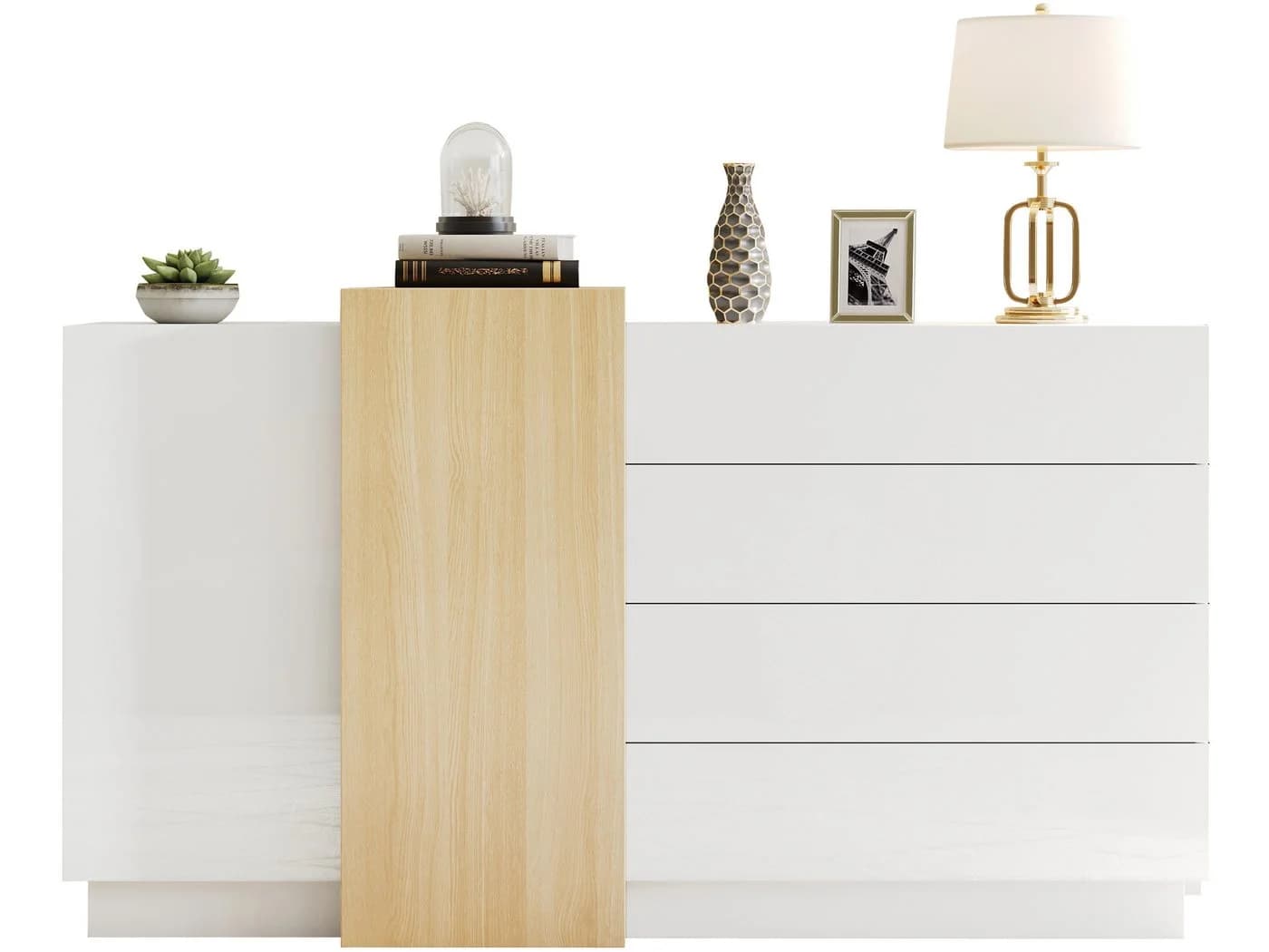 SeedWave Sideboard Weiß Modern mit 4 Schubladen und 4 Fächern - Bild 2