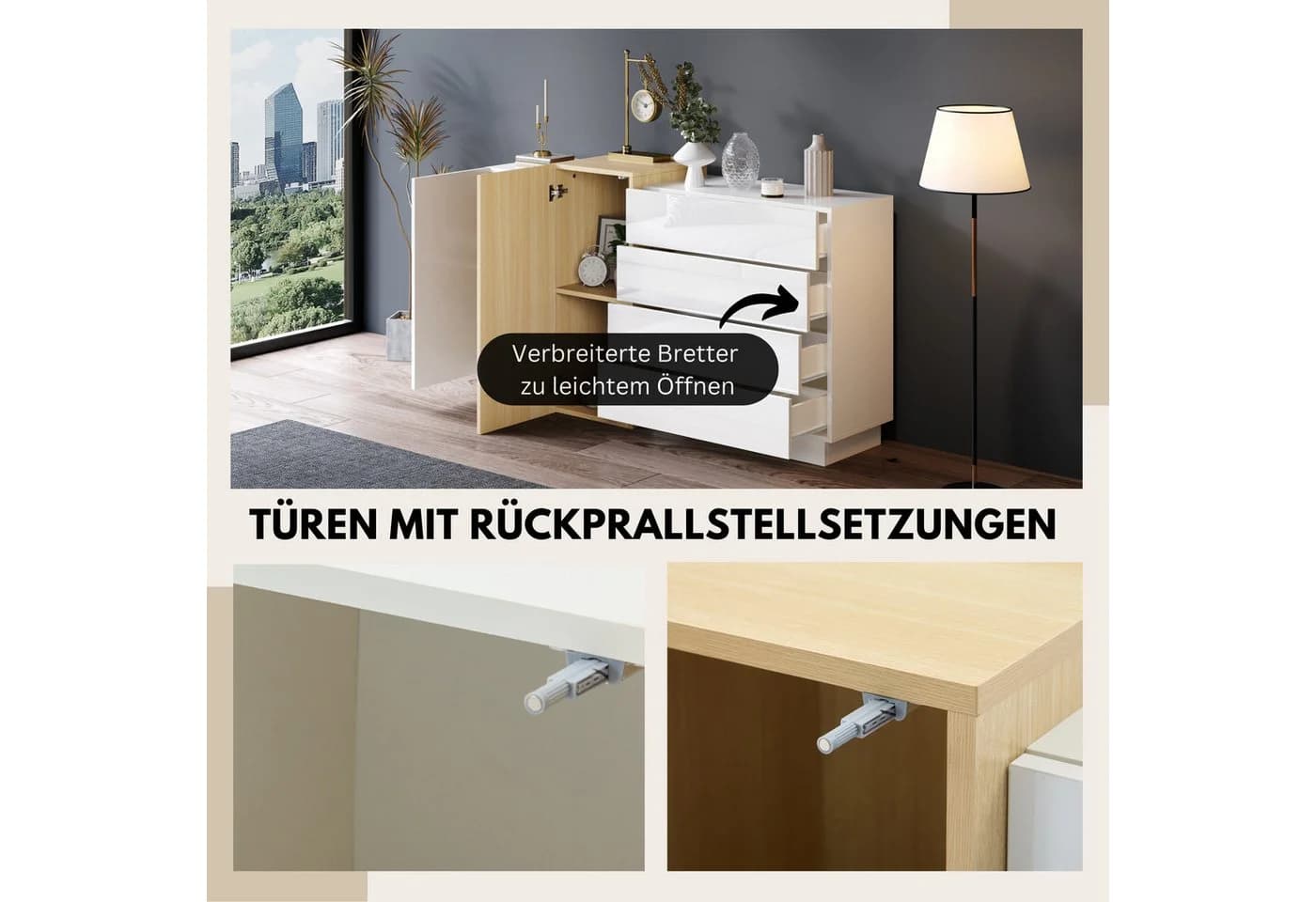 SeedWave Sideboard Weiß Modern mit 4 Schubladen und 4 Fächern - Bild 4