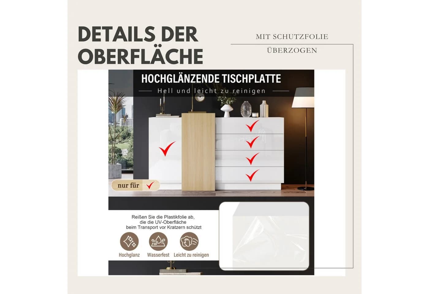 SeedWave Sideboard Weiß Modern mit 4 Schubladen und 4 Fächern - Bild 5