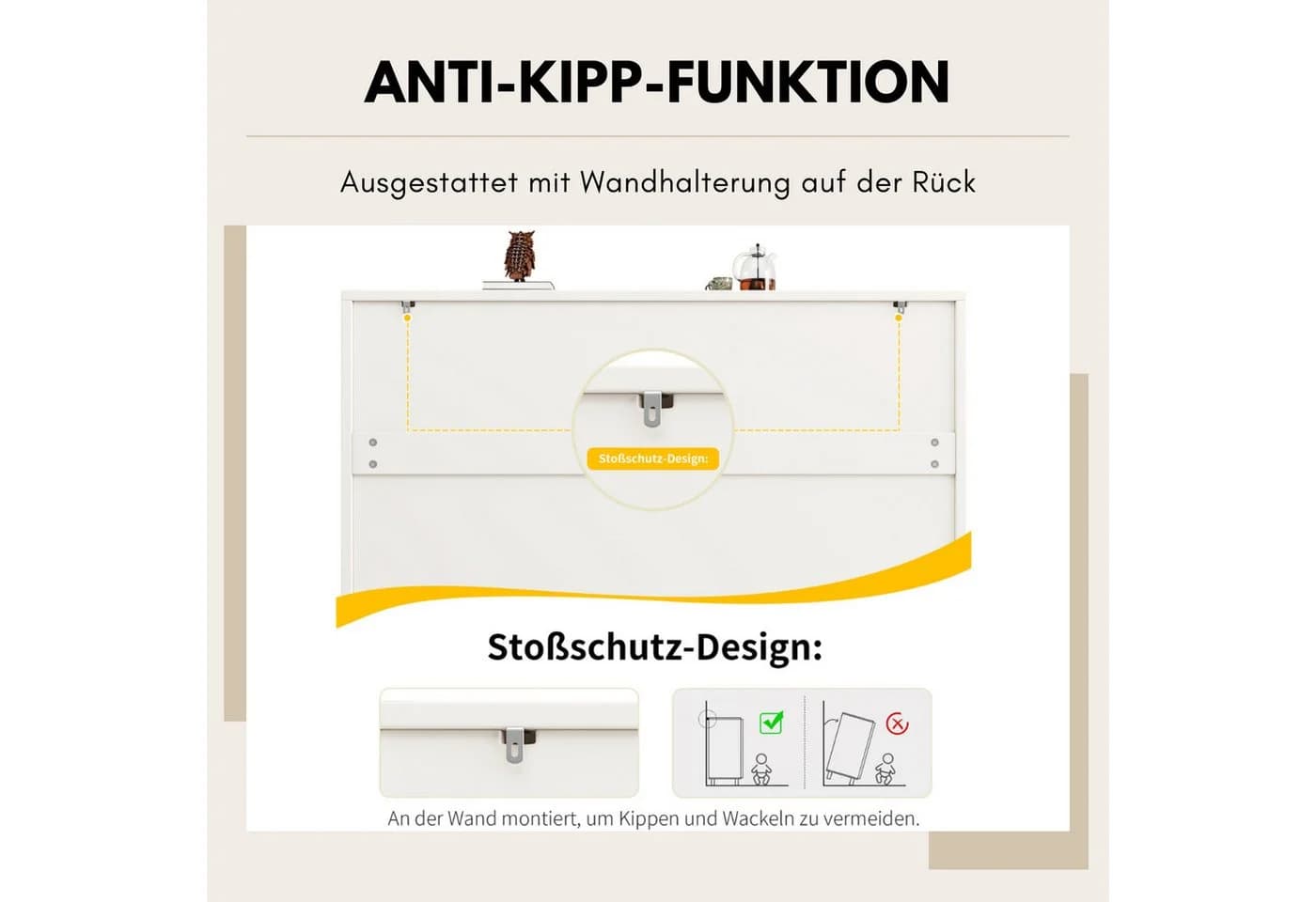 SeedWave Sideboard Modern Grifflos Weiß Bogenförmiges Design - Bild 5