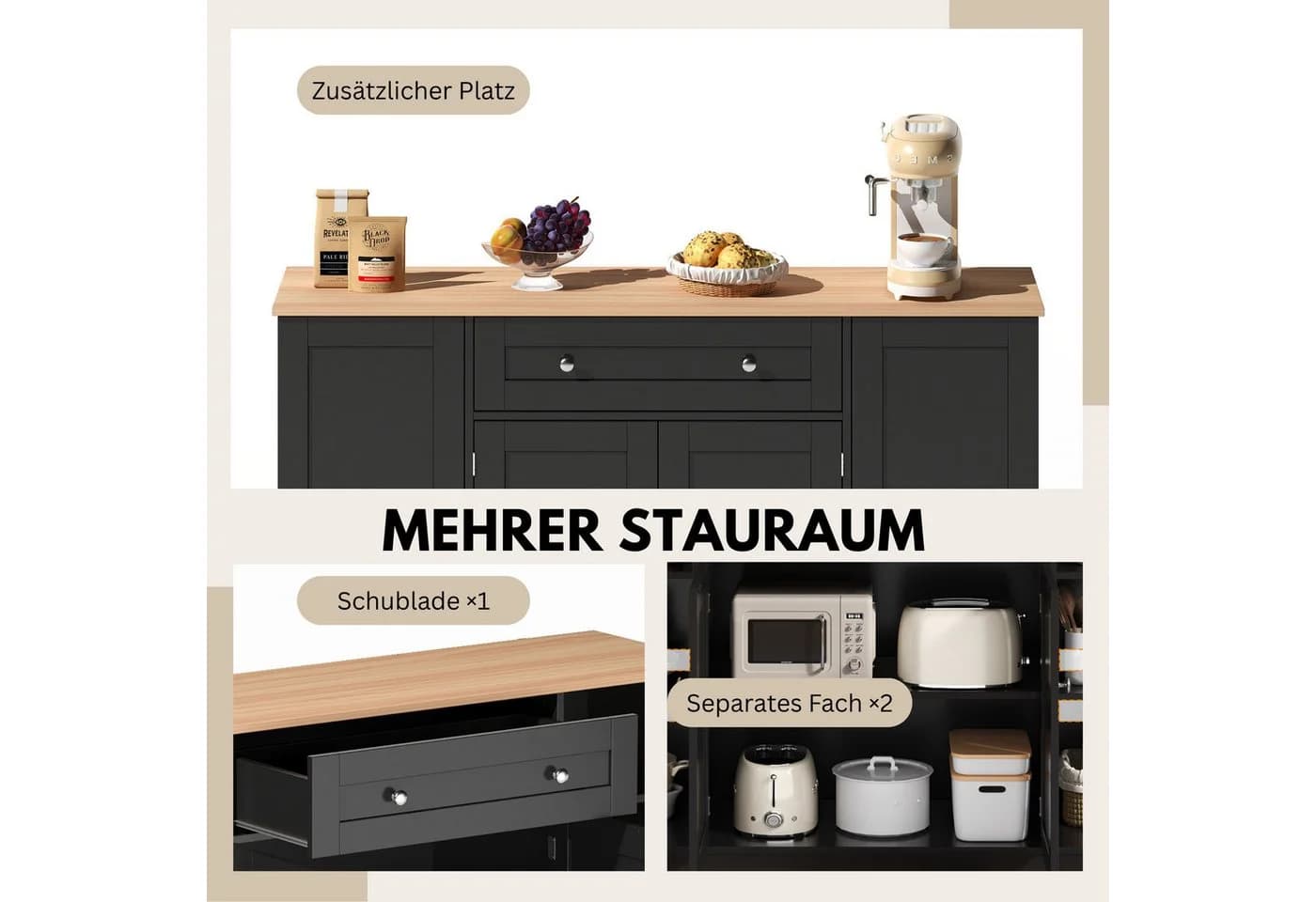 SeedWave Anrichte Modern Küchenbuffet Mehrzweckschrank Beistellschrank - Bild 5