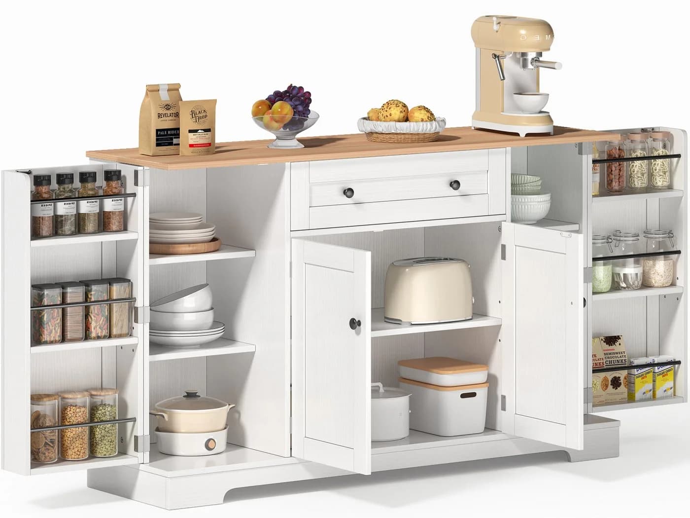 SeedWave Küchenbuffet HolzWeiß mit Viel Stauraum und Schutzgeländern - Bild 2