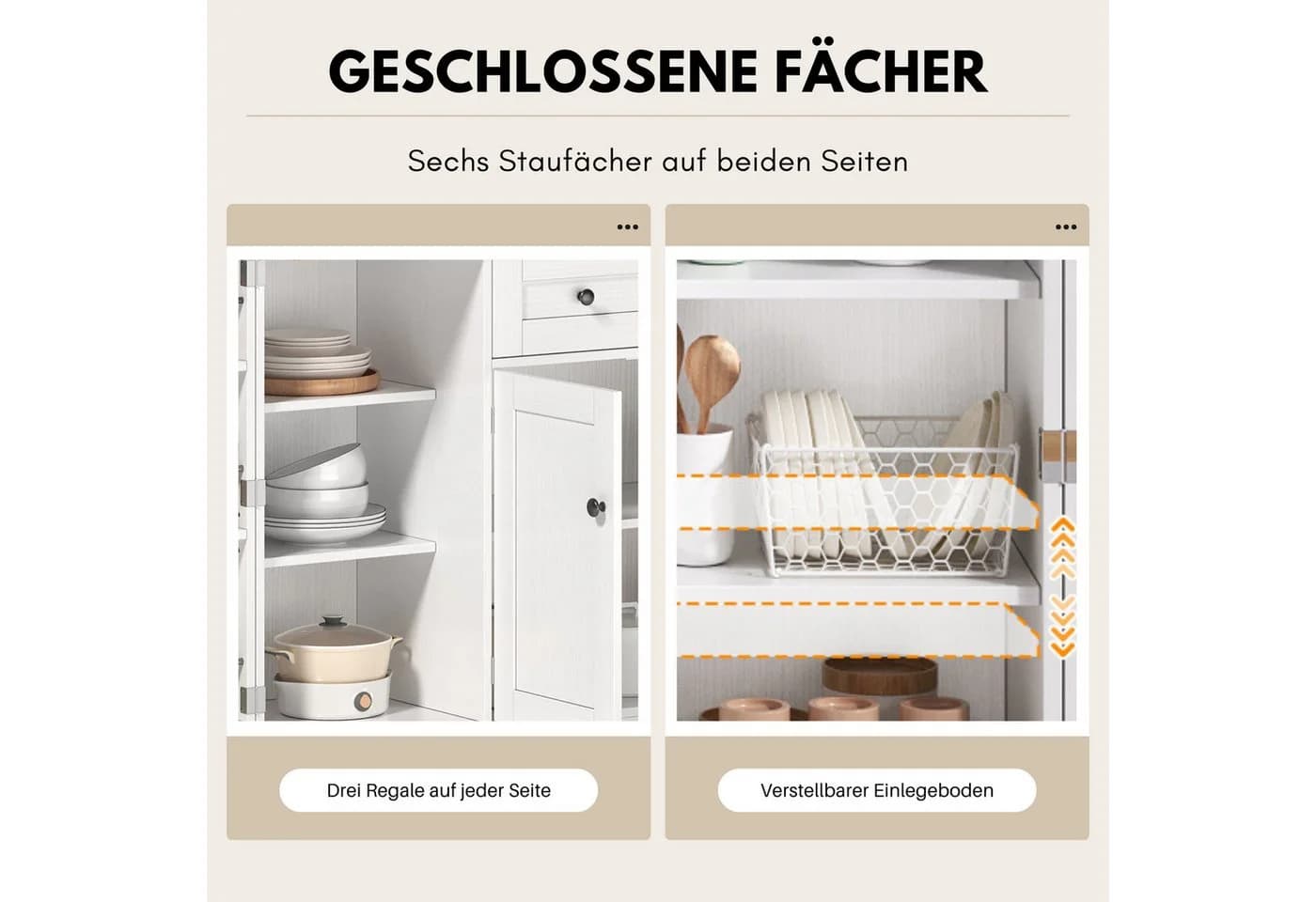 SeedWave Küchenbuffet HolzWeiß mit Viel Stauraum und Schutzgeländern - Bild 4