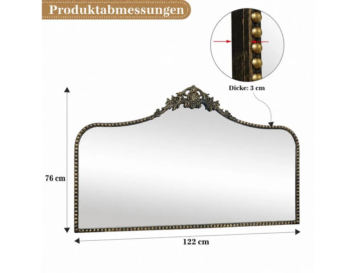 G-LEAF Barock-Wandspiegel Gold/Schwarz mit floralen Ornamenten - Bild 5