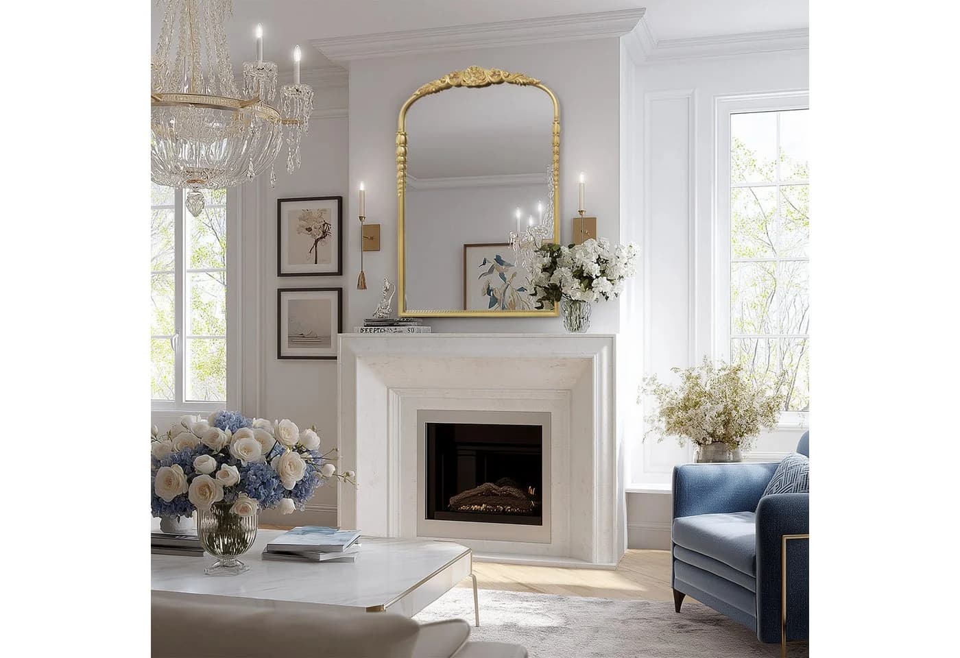 G-LEAF Wandspiegel Vintage Gold Barock-Design Bogenform
