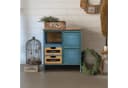G-LEAF Kommode Sideboard Industriestil Retro Metallschrank Holzplatte Blau Bild 2