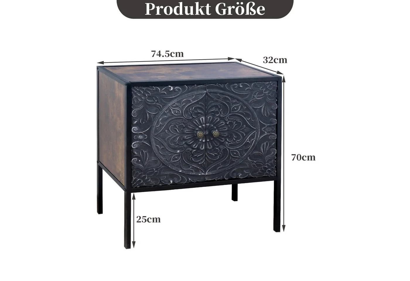 G-LEAF Kommode Vintage Boho Stil 2 Türen Holzplatte Metall-Beine