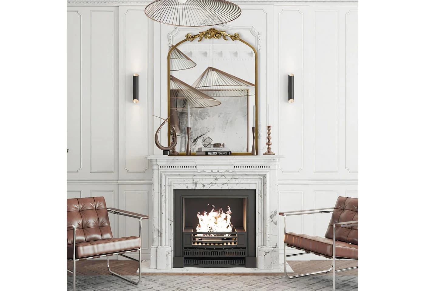 G-LEAF Spiegel Barockstil Perlenverzierung Vintage-Gold 90x60cm