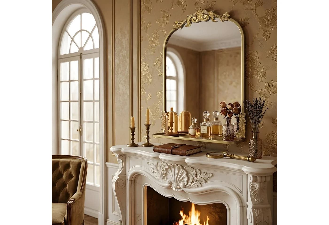 G-LEAF Wandspiegel Gold Barock Bogenform mit Ablage - Bild 4