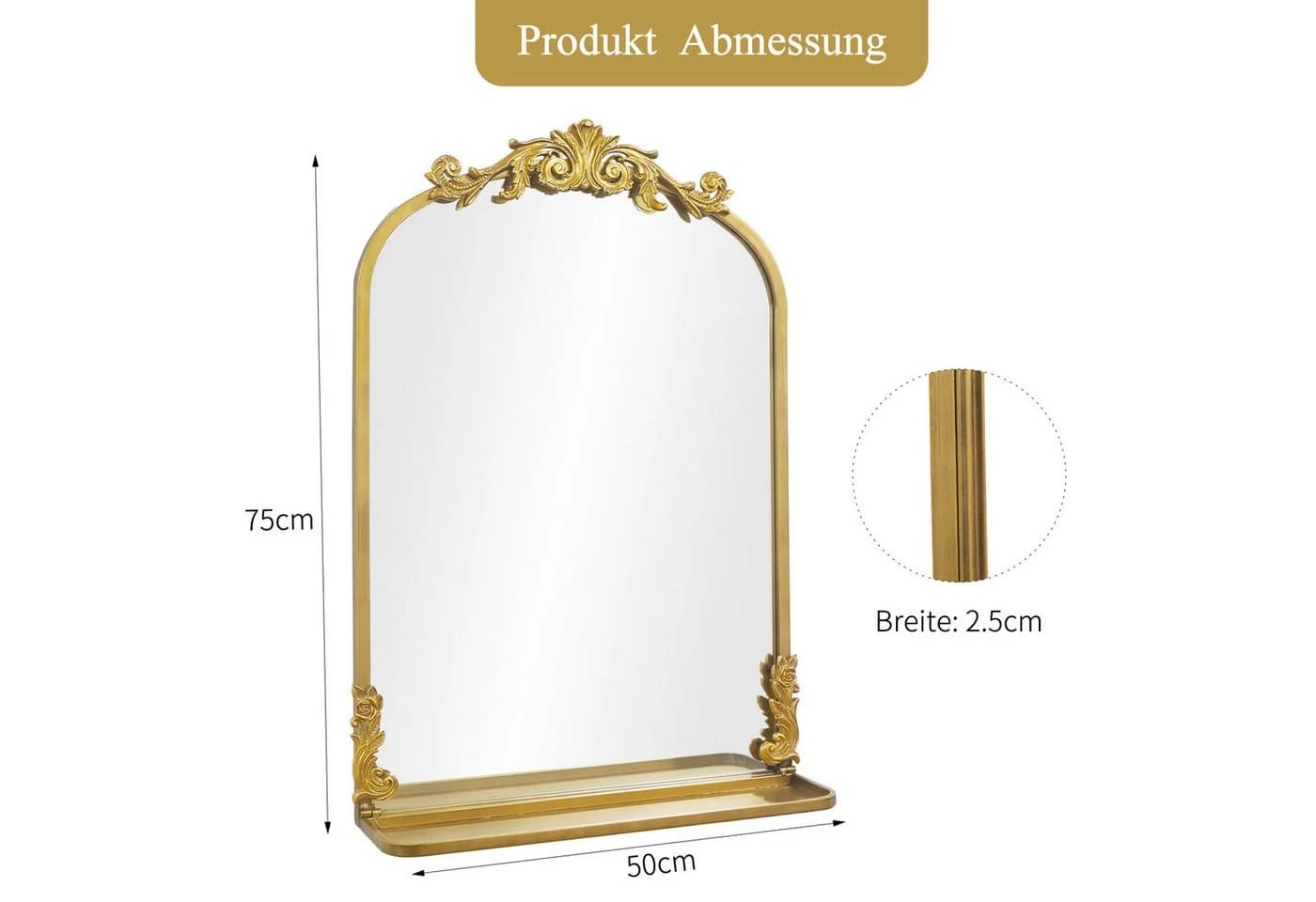 G-LEAF Wandspiegel Gold Barock Bogenform mit Ablage - Bild 5