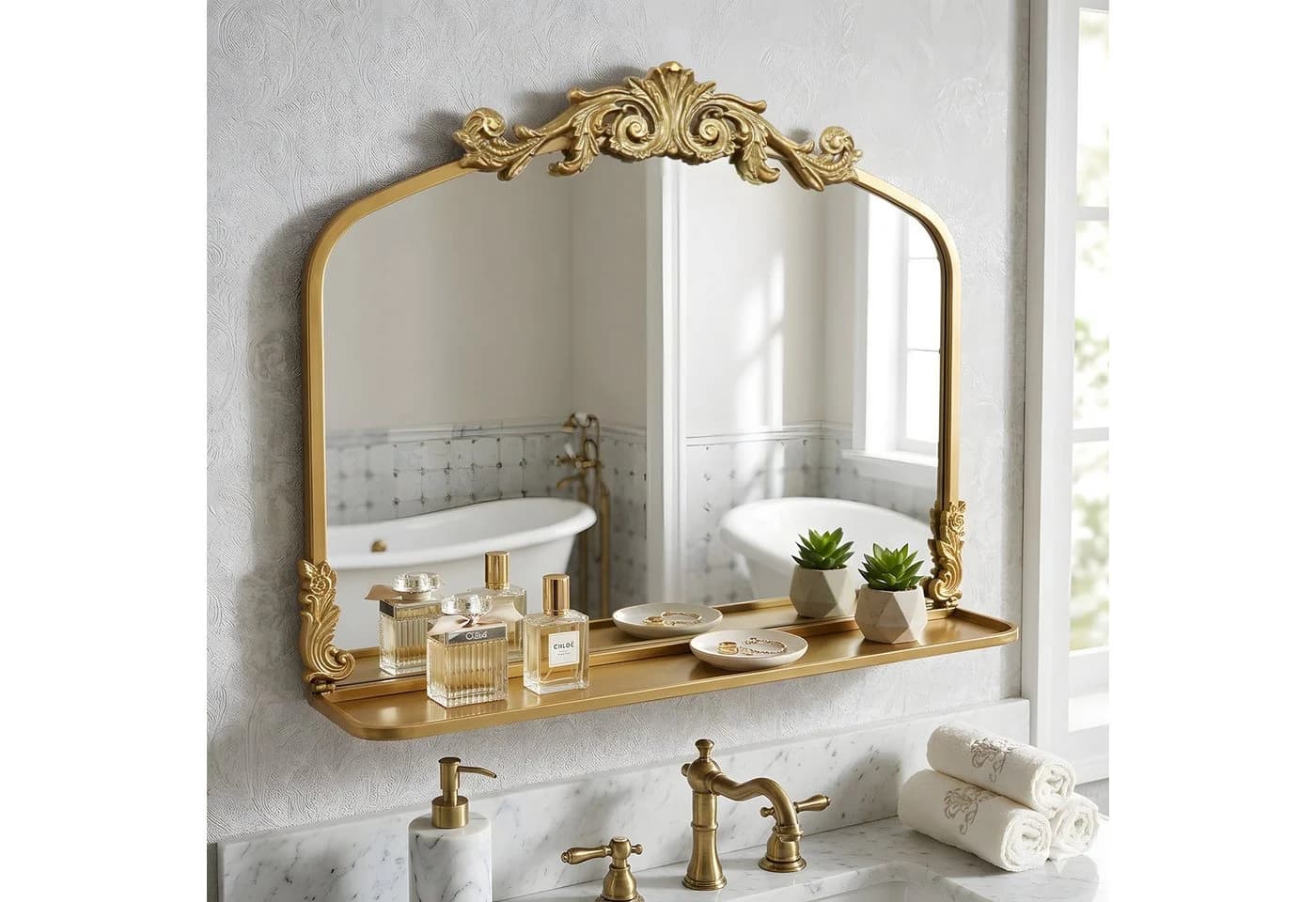 G-LEAF Wandspiegel Gold Barock Bogenform mit Ablage - Bild 2