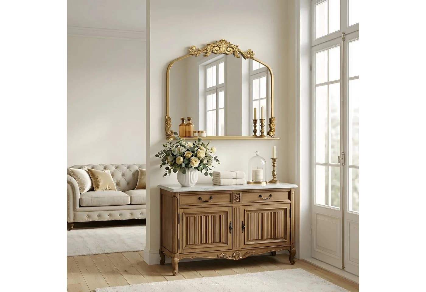 G-LEAF Wandspiegel Gold Barock Bogenform mit Ablage - Bild 4