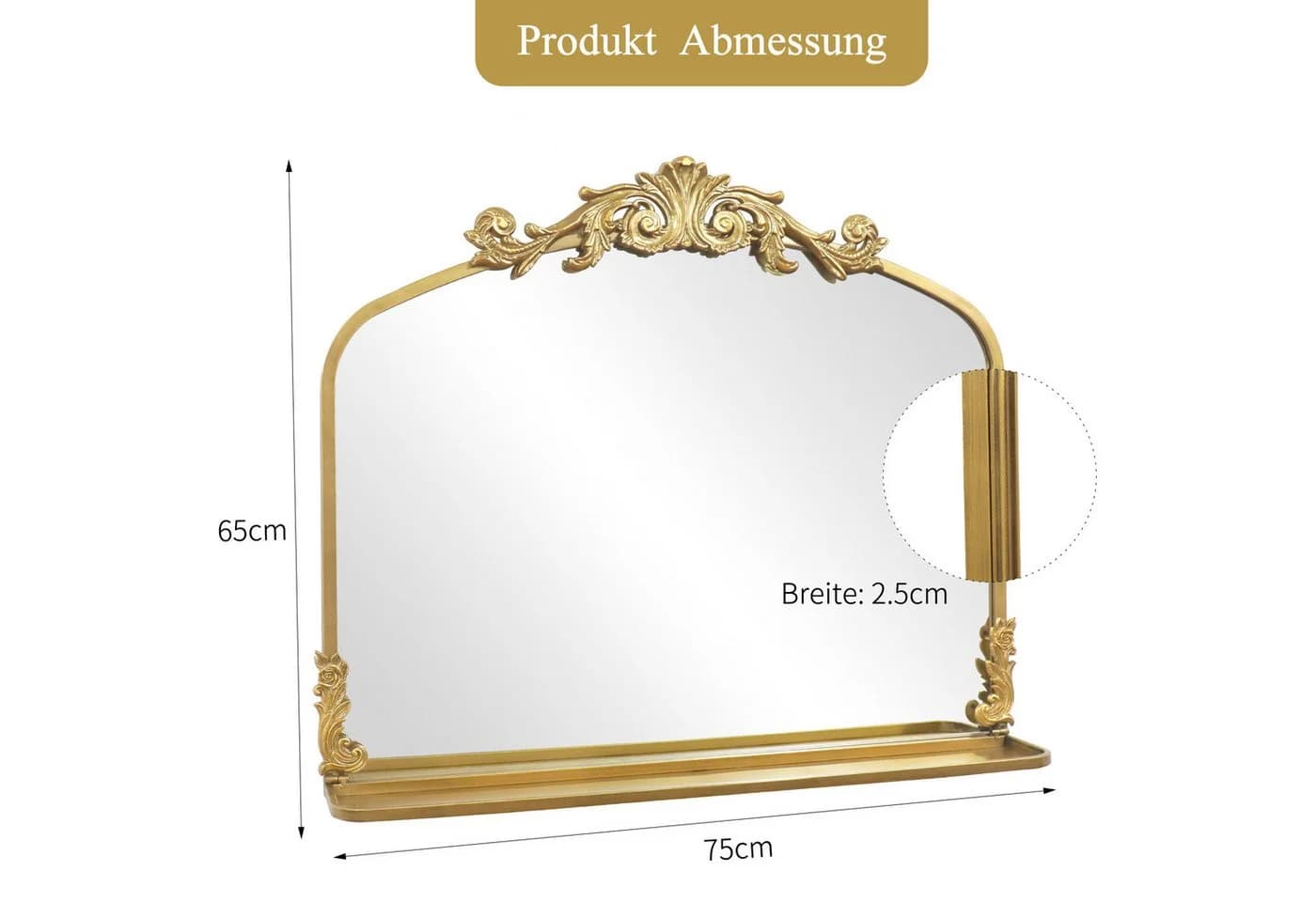 G-LEAF Wandspiegel Gold Barock Bogenform mit Ablage - Bild 5
