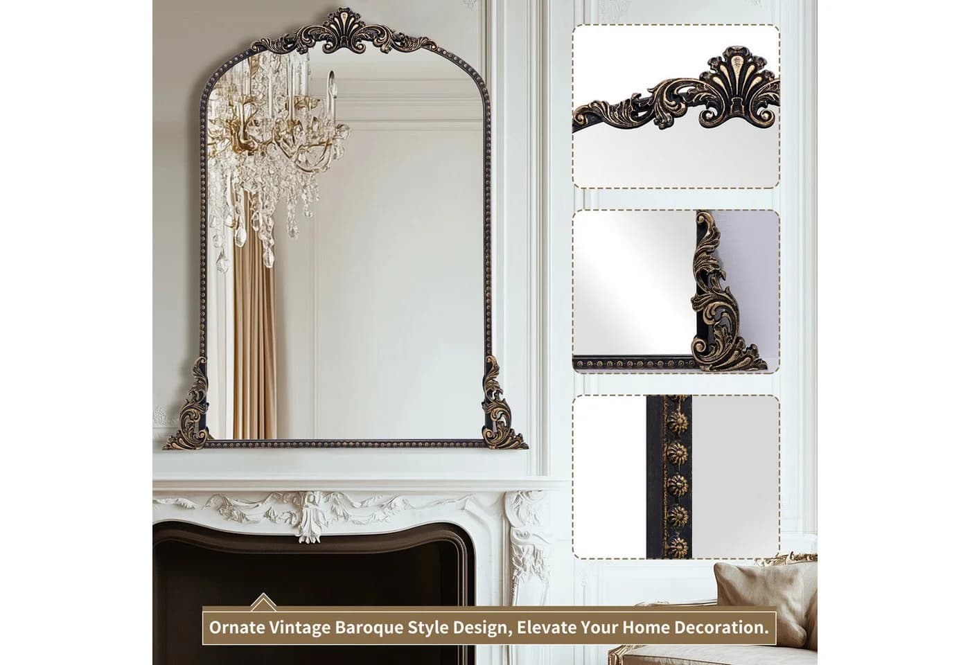 G-LEAF Bogen-Wandspiegel Barockstil 90x60 cm - Bild 4