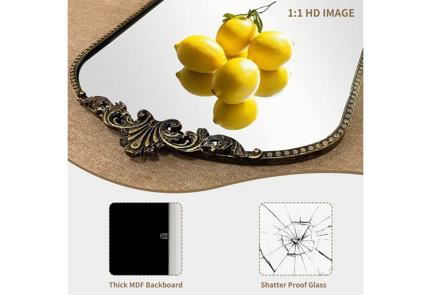 G-LEAF Bogen-Wandspiegel Barockstil 90x60 cm - Bild 5