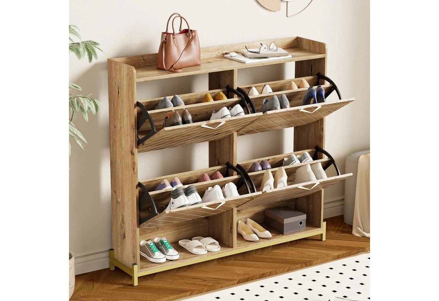 Refined Living Schuhschrank 4-Türen Holzoptik Gold