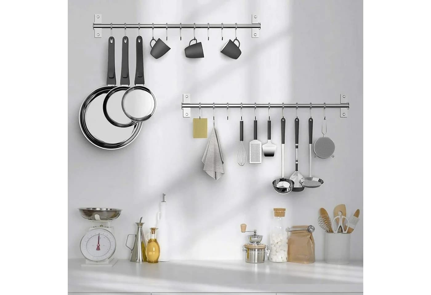 Refined Living Hakenleiste Edelstahl Küchenreling 24 Haken Silber