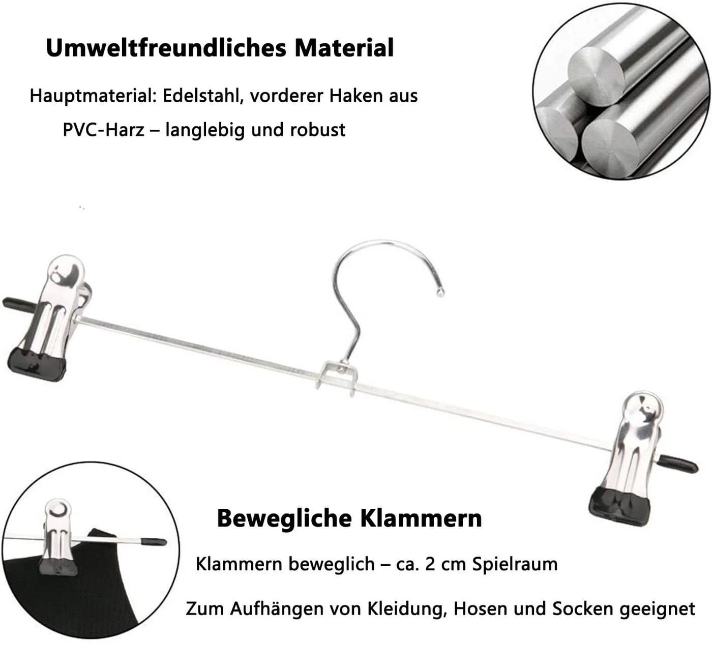 Refined Living 20-tlg. Metall-Kleiderbügel mit Clips Silber - Bild 5