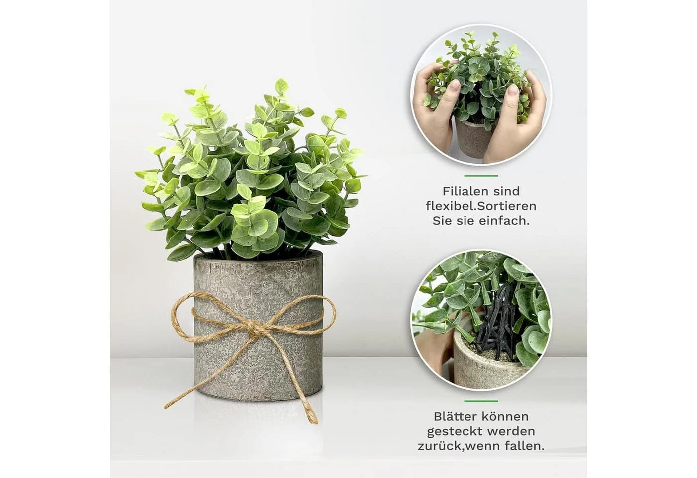 Refined Living Künstliche Eukalyptus Pflanze 4-tlg. Grau/Grün Kunststoff - Bild 5