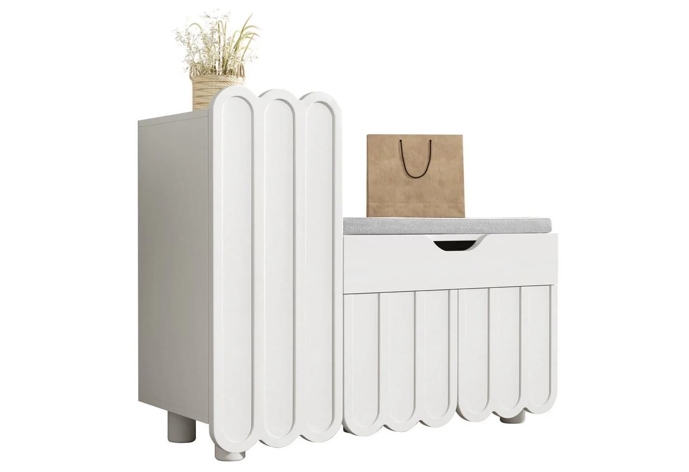 Refined Living Schuhschrank 3-Türen mit Schublade & Sitzpolster Weiß - Bild 2