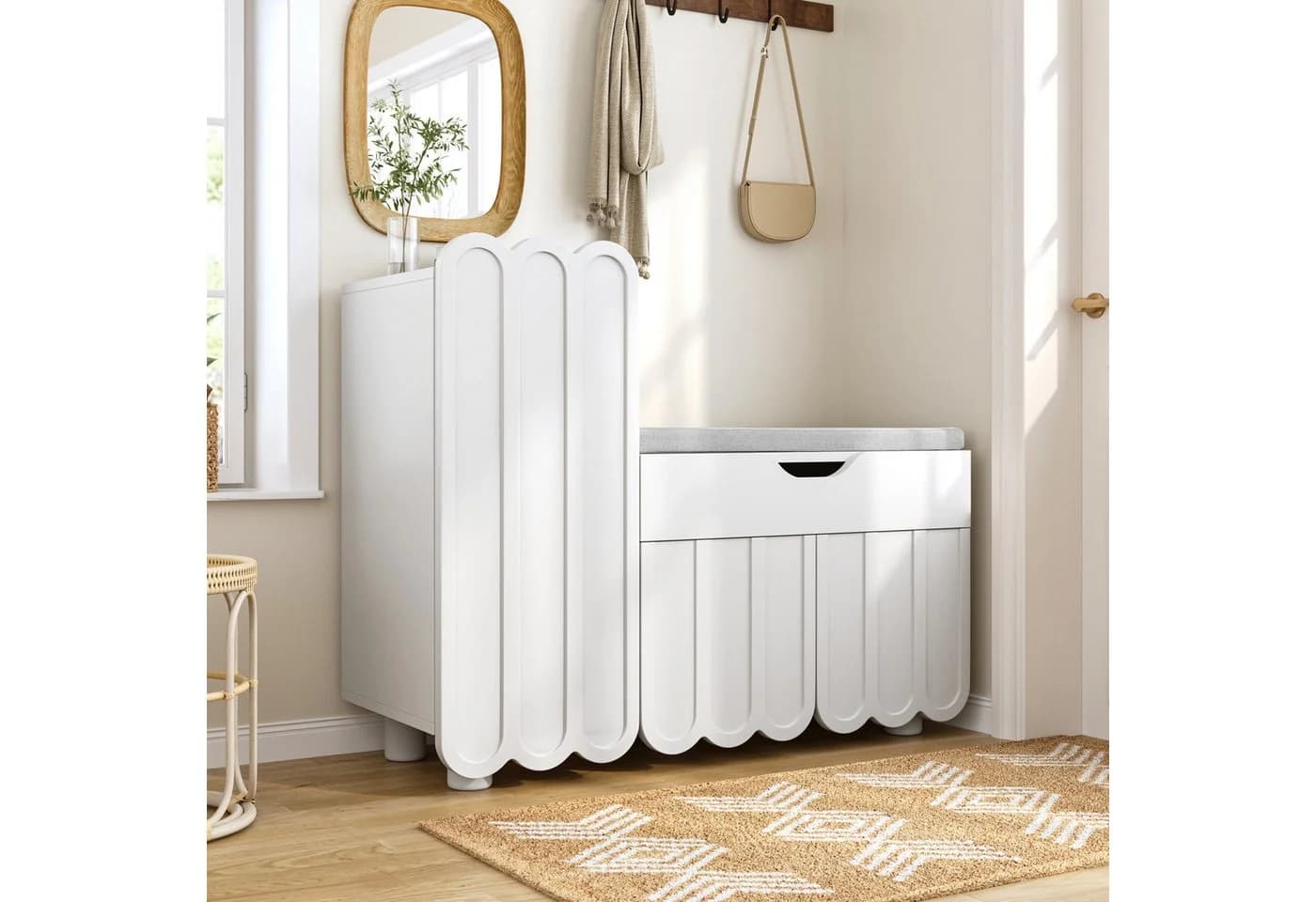 Refined Living Schuhschrank 3-Türen mit Schublade & Sitzpolster Weiß - Bild 5