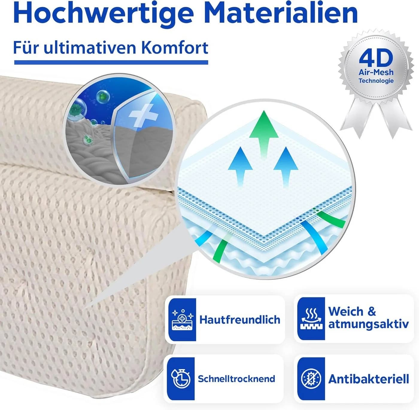 Refined Living Badewannenkissen Weiß 4D-Mesh mit 7 Saugnäpfen - Bild 3