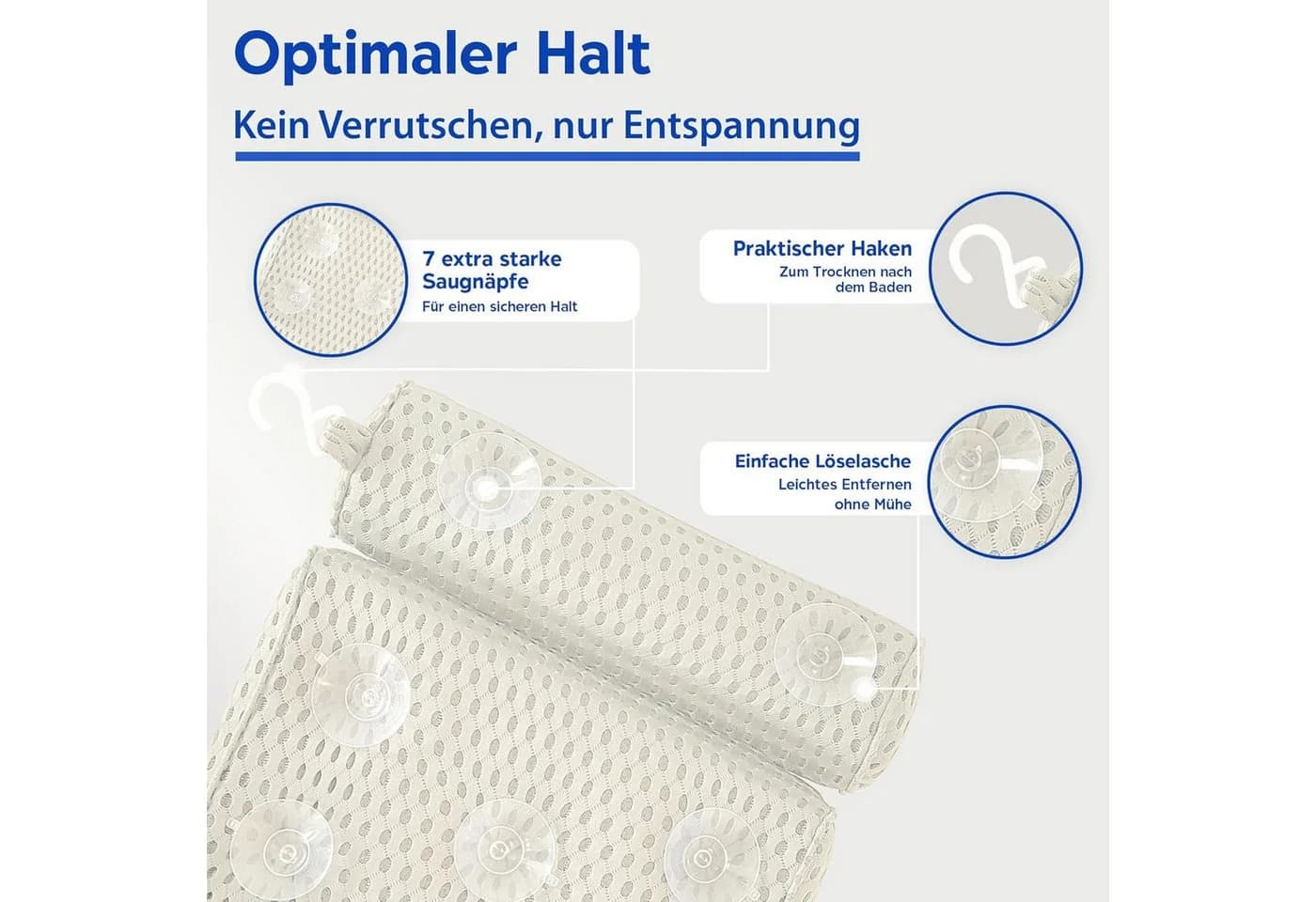Refined Living Badewannenkissen Weiß 4D-Mesh mit 7 Saugnäpfen - Bild 4
