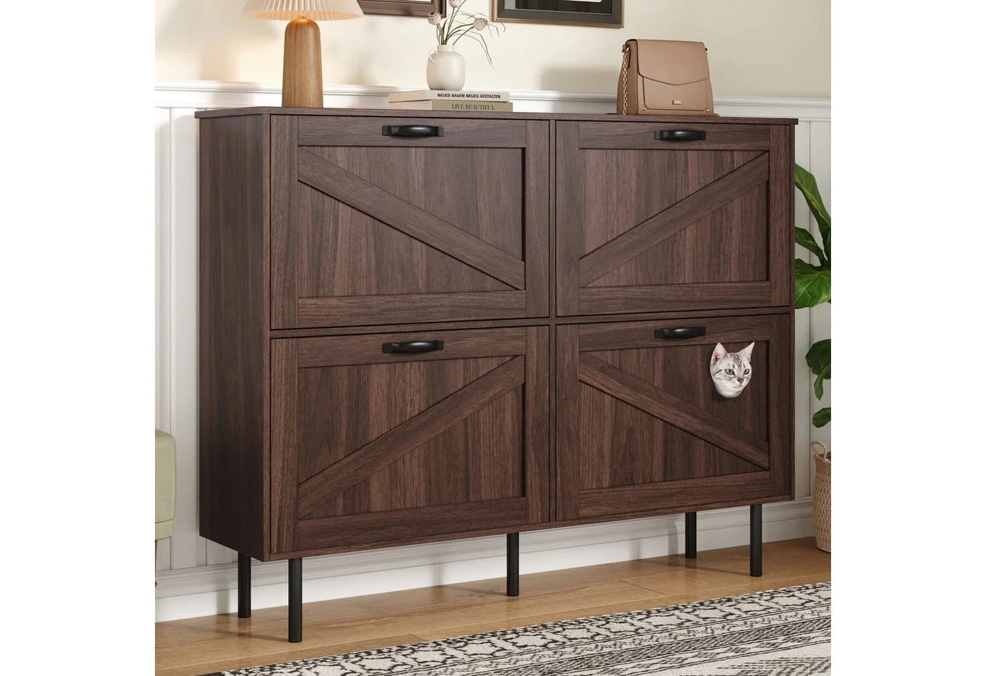Refined Living Schuhschrank 3 Klappen & 4 Türen Braun