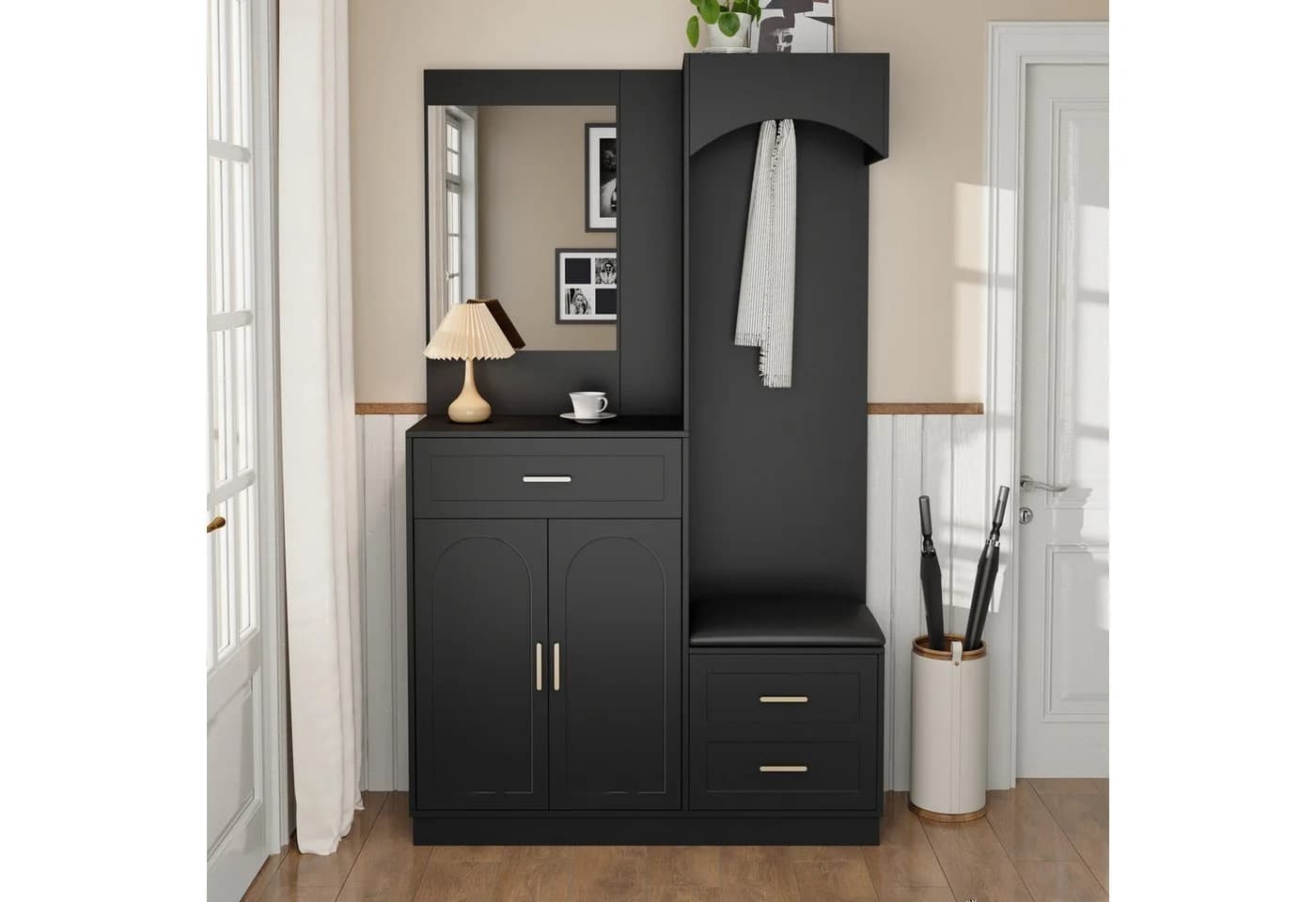 Refined Living Kompaktgarderobe mit Spiegel & Sitzbank Multifunktional