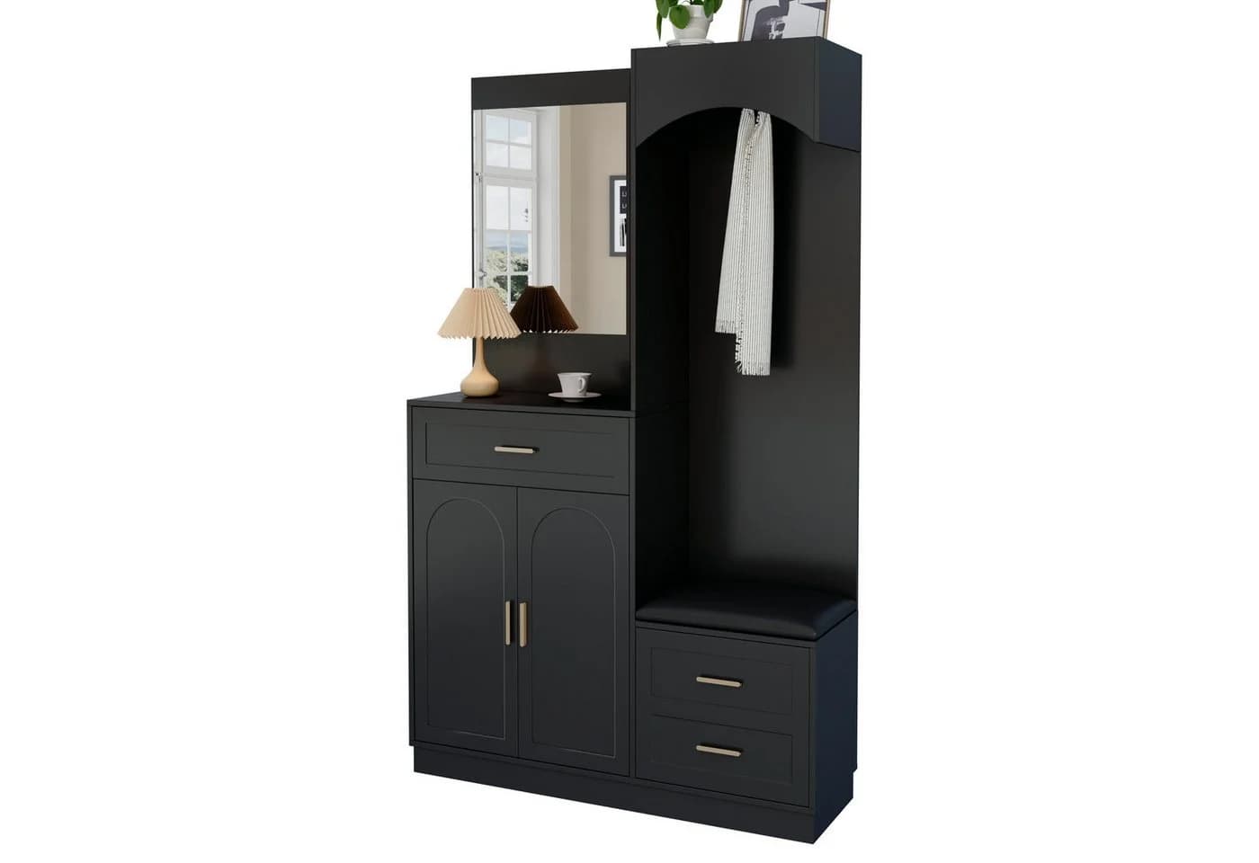 Refined Living Kompaktgarderobe mit Spiegel & Sitzbank Multifunktional - Bild 2