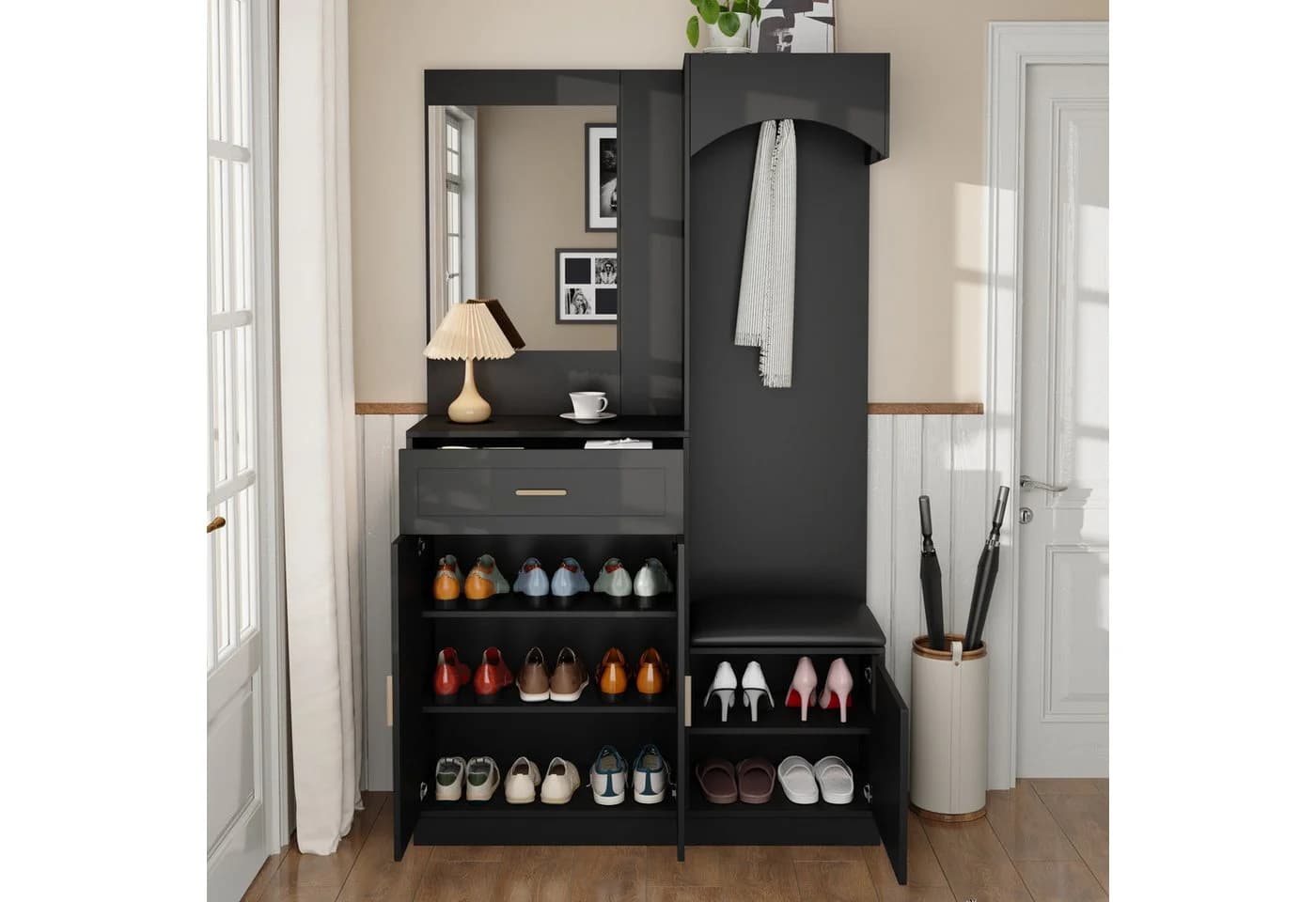 Refined Living Kompaktgarderobe mit Spiegel & Sitzbank Multifunktional - Bild 3
