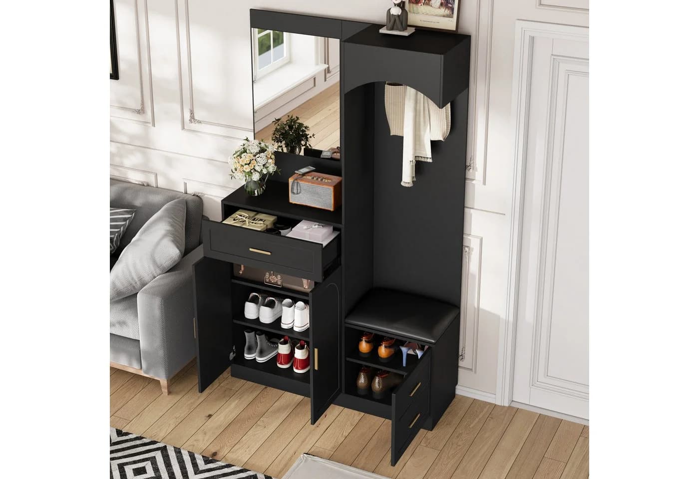 Refined Living Kompaktgarderobe mit Spiegel & Sitzbank Multifunktional - Bild 4